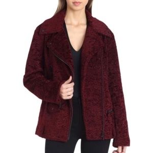 Avec Les Filles Burgundy Faux Fur Moto Jacket NWOT